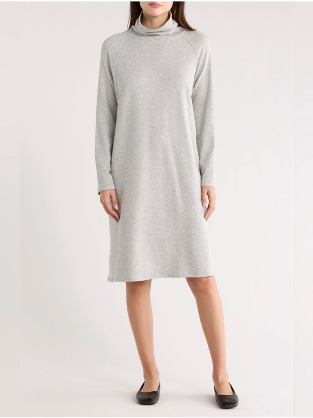 Eileen Fisher drapey turtleneck long sleeve dress in size XS.